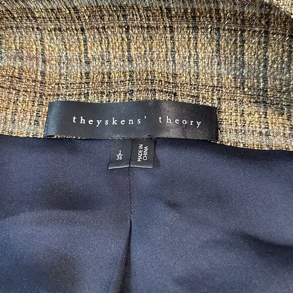 Theyskens’ Theory Jelsor Blazer Plaid Metallic Gold Zip Jacket - Picture 13 of 16